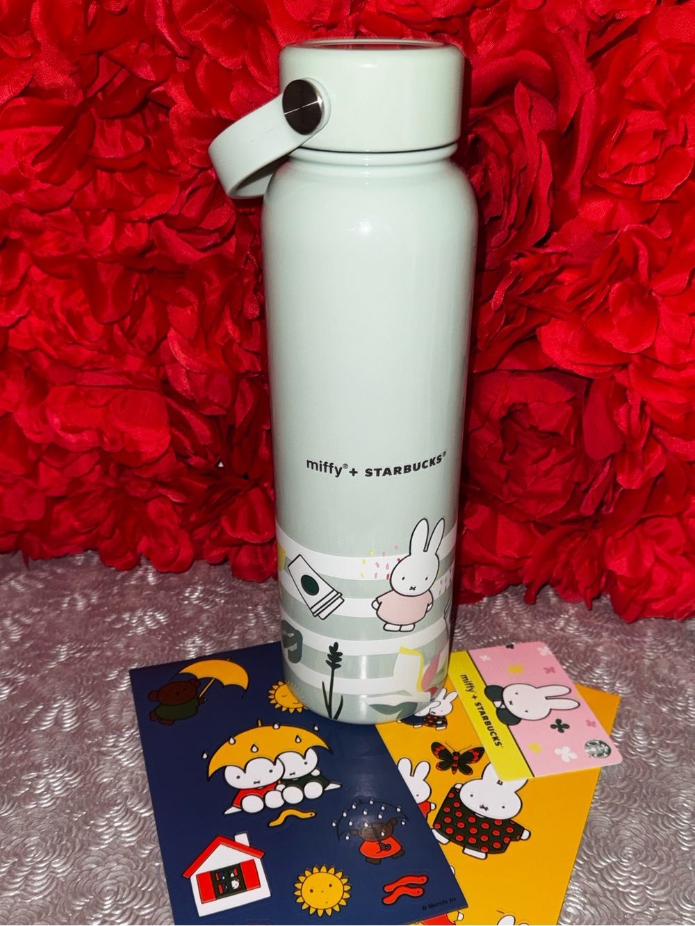 NWT Starbucks Miffy Stainless S. Tumbler w/ Carry Strap, Miffy G.card & Stickers